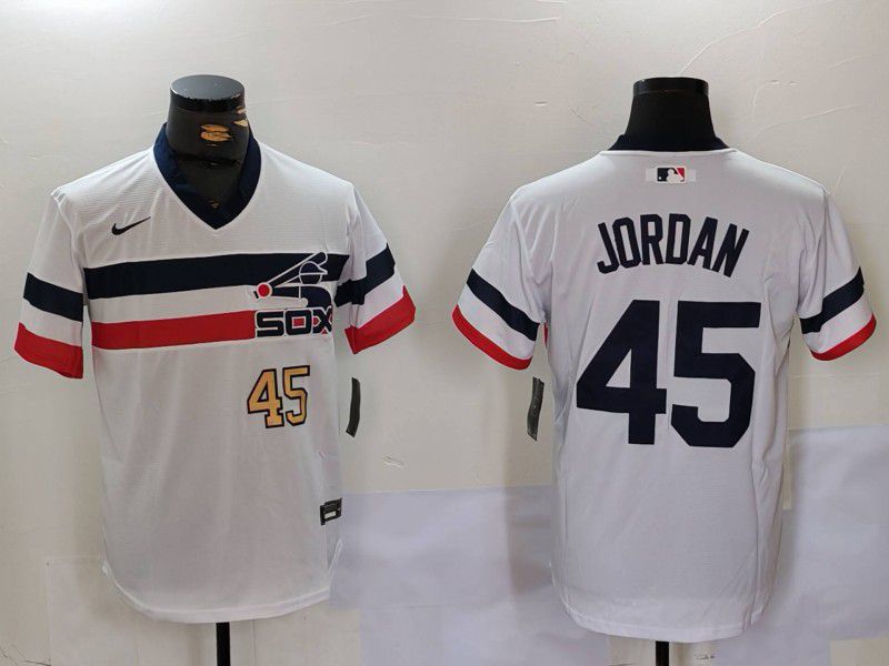 Men Chicago White Sox #45 Jordan White Throwback Game 2024 Nike MLB Jersey style 9021